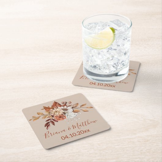 秋フローラブーケタウペスクエア紙コースター スクエアペーパーコースター (インサイチュ)