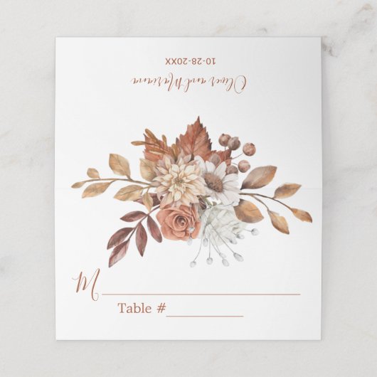 秋フローラブーケホワイト結婚ズ座席表 プレイスカード (外部開封)