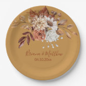 秋フローラブーケ結婚金ゴールド紙プレート ペーパープレート (正面)