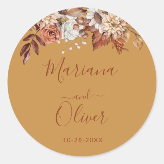 秋フローラブーケ金ゴールド封筒用シール ラウンドシール (正面)