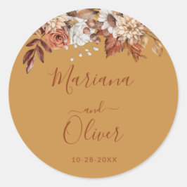秋フローラブーケ金ゴールド封筒用シール ラウンドシール