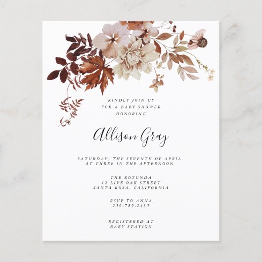 秋フローラベビーシャワー |予算フライヤー チラシ (正面)