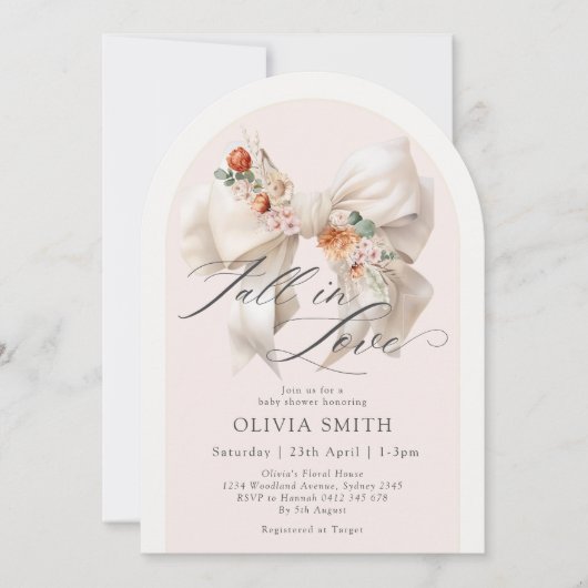 秋フローラホワイトボウ秋インラブベビーシャワー 招待状 (正面)