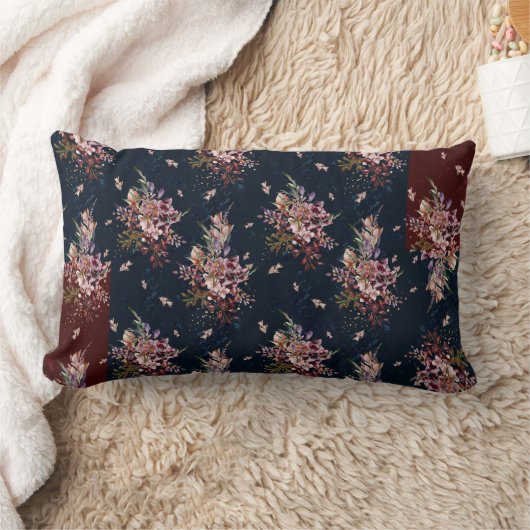 秋フローラホワイト/バーガンディ/ネイビーランバーピロー ランバークッション (ブランケット)