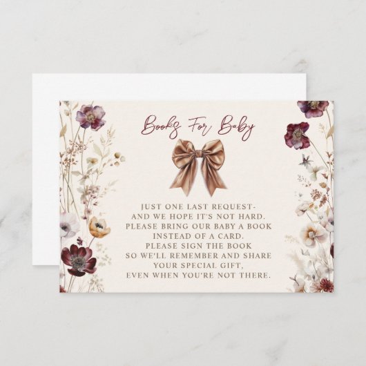 秋フローラボウガール赤ちゃんシャワーブックリクエスト エンクロージャーカード (正面/裏面)
