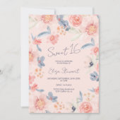秋フローラボホピンクブルーウォーター色スウィート16 招待状 (正面)
