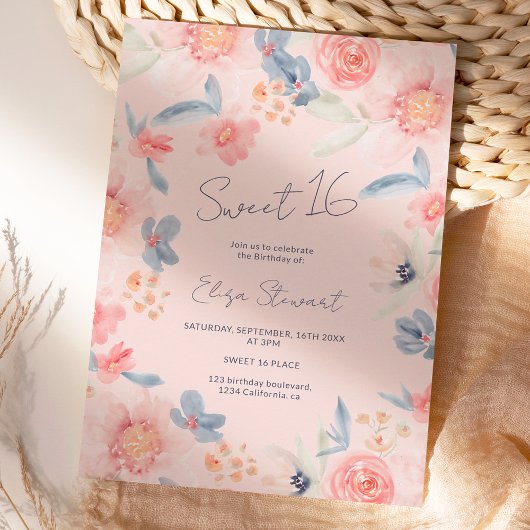 秋フローラボホピンクブルーウォーター色スウィート16 招待状