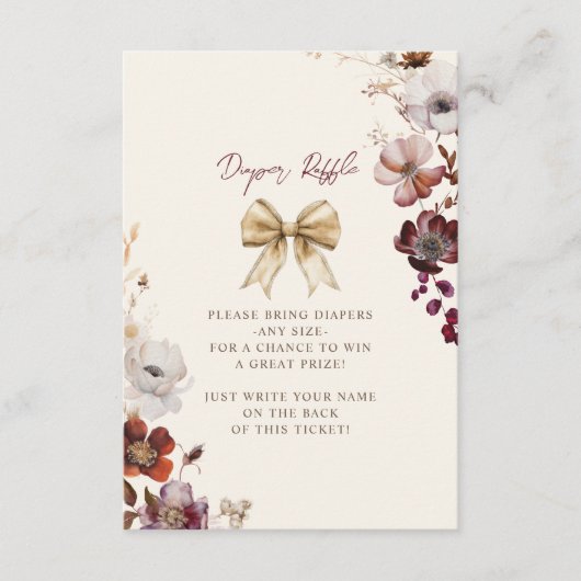 秋フローラボーガールベビーシャワーおむつラッフル エンクロージャーカード (正面)