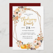 秋フローラモダンの幾何感謝祭のディナー 招待状 (正面/裏面)