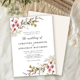 秋フローラモダンワイルドフラワー結婚ズ 招待状