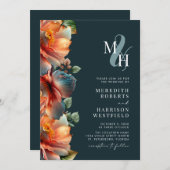 秋フローラモノグラムQRコードRSVP秋結婚の 招待状 (正面/裏面)