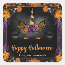 秋フローラユニコーン顔ハッピーハローウィン スクエアシール
