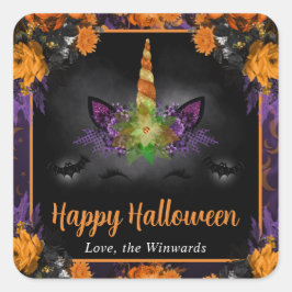 秋フローラユニコーン顔ハッピーハローウィン スクエアシール