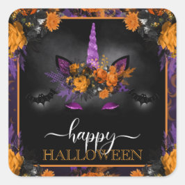秋フローラユニコーン顔ハッピーハローウィン スクエアシール
