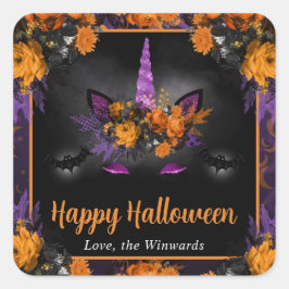 秋フローラユニコーン顔ハッピーハローウィン スクエアシール