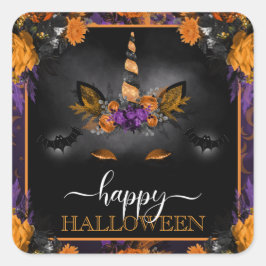 秋フローラユニコーン顔ハッピーハローウィン スクエアシール
