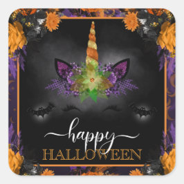 秋フローラユニコーン顔ハッピーハローウィン スクエアシール