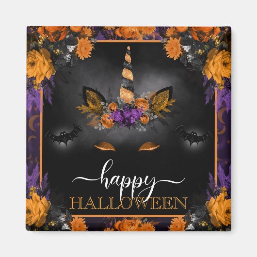 秋フローラユニコーン顔ハッピーハローウィン マグネット (正面)