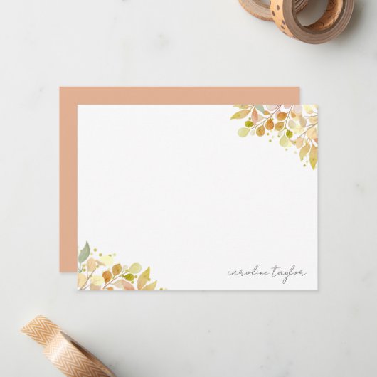 秋フローラユーカリプトゥスボホ名前をカスタムする文具 ノートカード (正面/裏面インサイチュ)