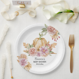 秋フローラリトルカボチャオンザウェイベイビーシャワー ペーパープレート