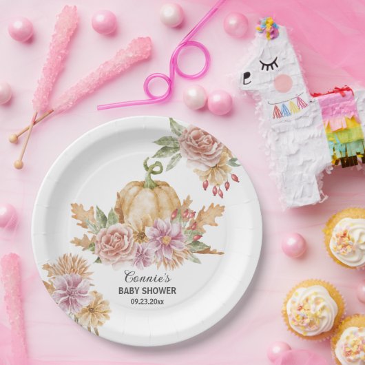 秋フローラリトルカボチャオンザウェイベイビーシャワー ペーパープレート (パーティー)
