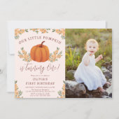 秋フローラリトルカボチャ女の子1stバースデーフォト 招待状 (正面)