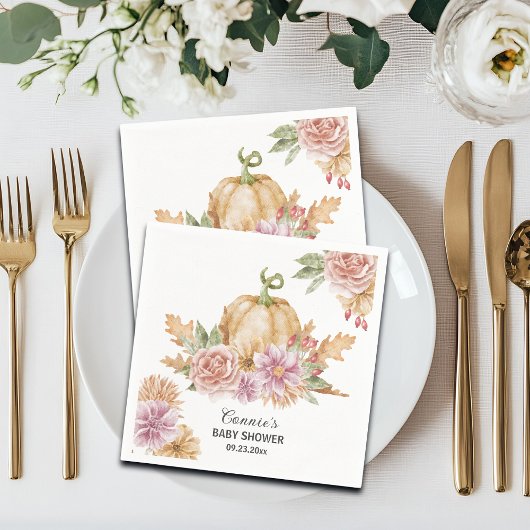 秋フローラリトルカボチャ赤ちゃんシャワー スタンダードカクテルナプキン