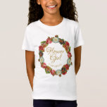 秋フローラリースフラワーガール結婚式の引き出物 Tシャツ<br><div class="desc">この可愛いTシャツは、あなたの花の女の子のために結婚特別に設計されている。このデザインは、コーラルピンク、レッド、オレンジ、プラムなど、豊富な秋の色の秋の花のリースを備えている。文字はエレガント金ゴールドスクリプトで、彼女の名前を入力する場所がある。お素晴らし前の感謝していブライダルパーティの一員として彼女に行く道だ</div>