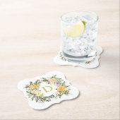 秋フローラリースモノグラム結婚ズ ペーパーコースター (インサイチュ)