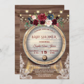 秋フローラワインバレルビンヤードベビーシャワー 招待状 (正面/裏面)