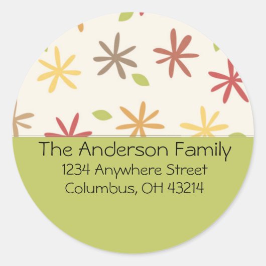 秋フローラ抽象芸術D1 -差出人住所ラベル ラウンドシール (正面)