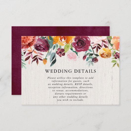 秋フローラ水の色ラスチッ結婚ク詳細 エンクロージャーカード (正面/裏面)