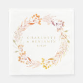 秋フローラ水彩リースボホパーソナライズされた スタンダードランチョンナプキン (正面)