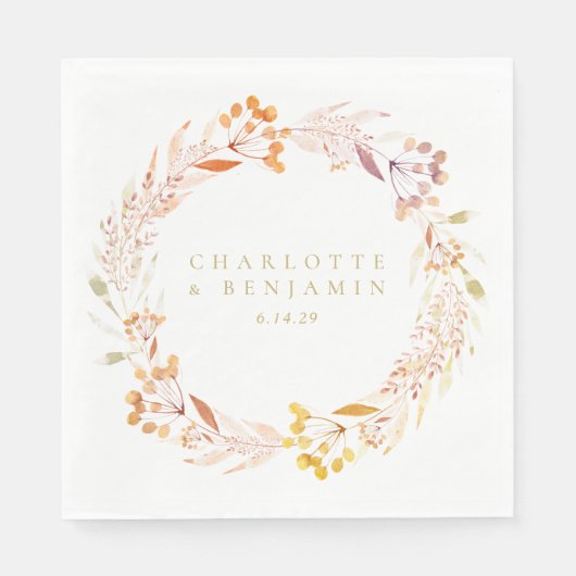 秋フローラ水彩リースボホパーソナライズされた スタンダードランチョンナプキン (正面)