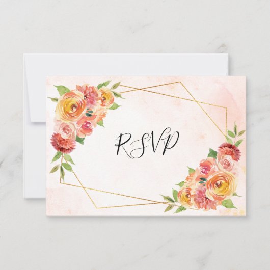 秋フローラ水彩幾何結婚色 出欠カード (正面)