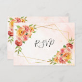 秋フローラ水彩幾何結婚色 出欠カード (正面/裏面)