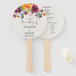 秋フローラ水彩素朴な結婚式プログラム ハンドファン