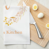 秋フローラ水彩防パーソナライズされた波名 キッチンタオル (四つ折り)