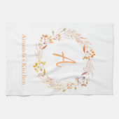 秋フローラ水彩防パーソナライズされた波名 キッチンタオル (横)