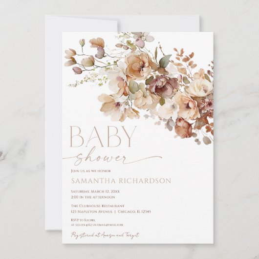 秋フローラ男女兼用ベビースシャワー 招待状 (正面)