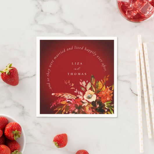 秋フローラ秋の赤の幸せな後結婚の スタンダードカクテルナプキン (インサイチュ)
