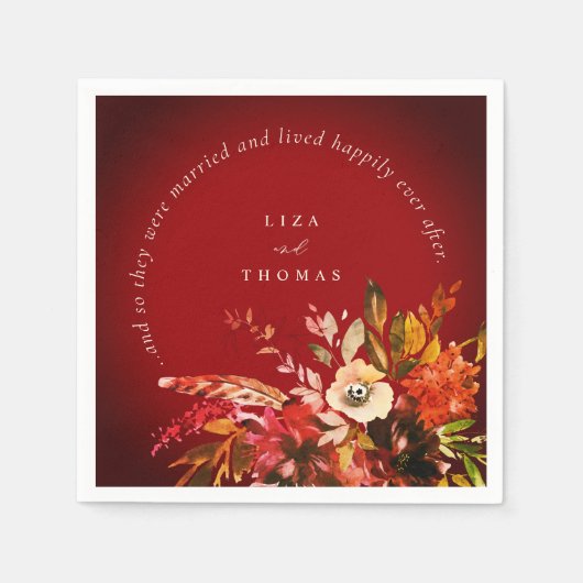 秋フローラ秋の赤の幸せな後結婚の スタンダードカクテルナプキン (正面)