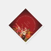 秋フローラ秋の赤の幸せな後結婚の スタンダードカクテルナプキン (角)