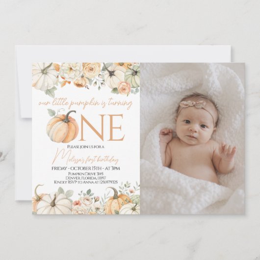 秋フローラ秋ベビーガールフォト招待状 招待状 (正面)