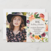 秋フローラ素朴な誕生日、成人任意の年齢写真 招待状 (正面)