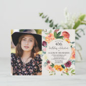 秋フローラ素朴な誕生日、成人任意の年齢写真 招待状 (スタンド正面)