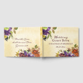 秋フローラ紫の燃えたオレンジ色の黄結婚色 ゲストブック (全面)