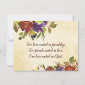 秋フローラ紫の燃えたオレンジ色の黄結婚色 セーブザデート (裏面)