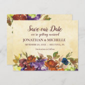 秋フローラ紫の燃えたオレンジ色の黄結婚色 セーブザデート (正面/裏面)