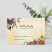 秋フローラ紫の燃えたオレンジ色の黄結婚色 出欠カード (スタンド正面)